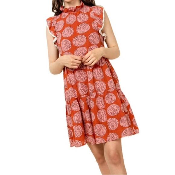 THML Red Pink Dot Print Ruffle Sleeve Dress Size S - Picture 1 of 5